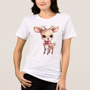 Cute Baby Deer Cartoon Illustration Tri-Blend Shirt
