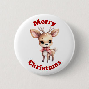 Cute Baby Deer Cartoon Merry Christmas Button