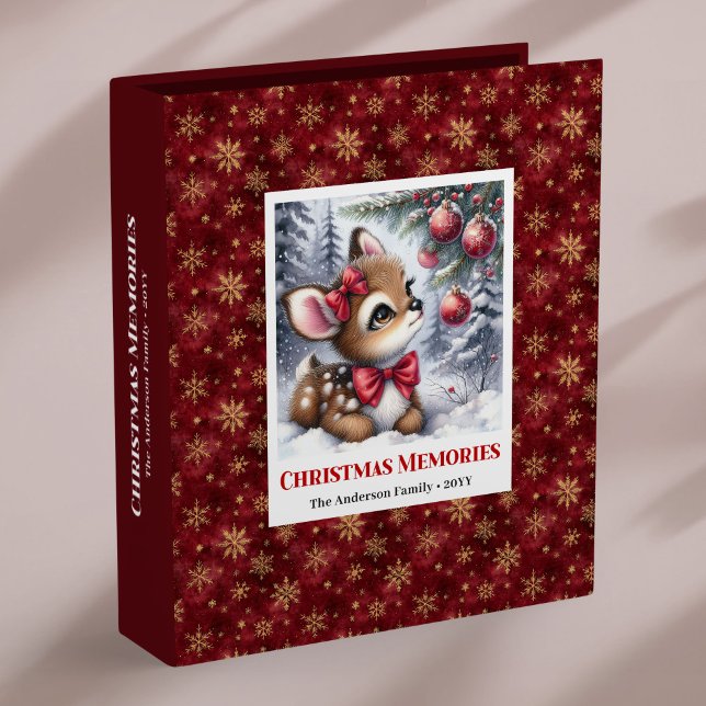 Cute baby deer Christmas scene kids memory album 3 Ring Binder (Cute baby deer Christmas scene kids memory album)