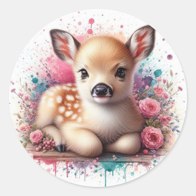 Cute baby deer  classic round sticker (Front)