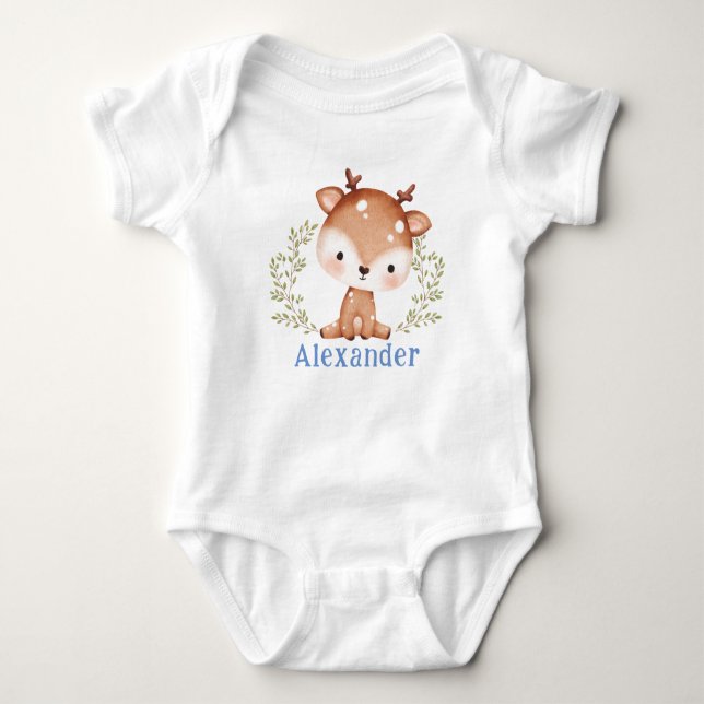 Cute Baby Deer First Birthday I Baby Shower Baby B Bodysuit (Front)