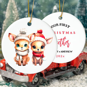 Cute baby deer First Christmas together T-Shirt Ceramic Ornament