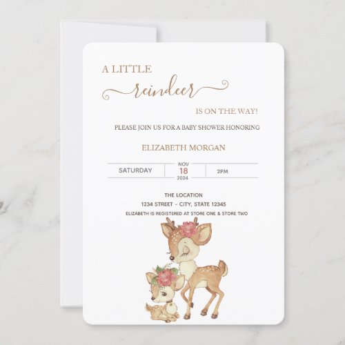 Cute Baby Deer Flowers Baby Shower   Invitation