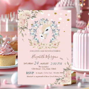 Cute Baby Deer Flowers,Stars Baby Shower Invitation