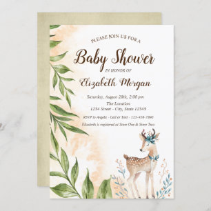 Cute Baby Deer Leaves Baby Shower Invitation