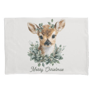 Cute Baby Deer Merry Christmas – Watercolor Fawn Pillow Case