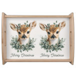 Cute Baby Deer Merry Christmas – Watercolor Fawn  Serving Tray