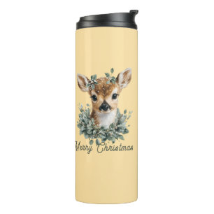 Cute Baby Deer Merry Christmas – Watercolor Fawn Thermal Tumbler