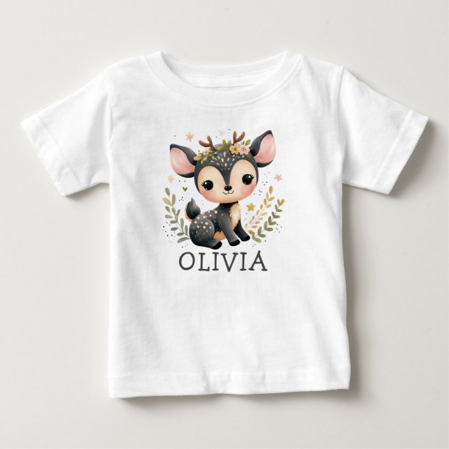 Cute Baby Deer Personalized Baby T-Shirt (Front)