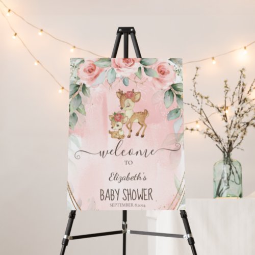 Cute Baby Deer Pink Roses Baby Foam Board