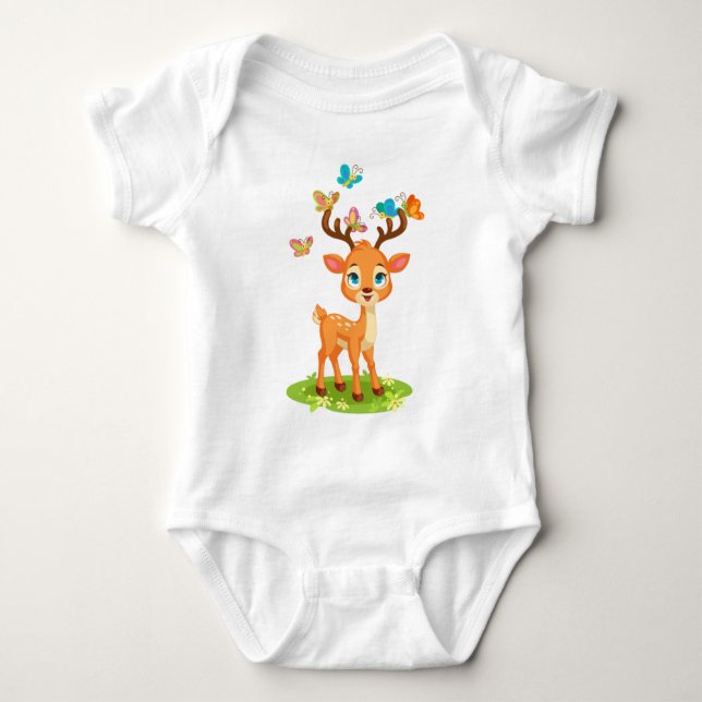Cute Baby Deer Playing with Butterfles-23475 Baby Bodysuit (Front)