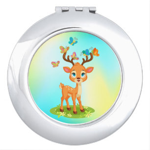 Cute Baby Deer Playing with Butterfles-23475 Compact Mirror