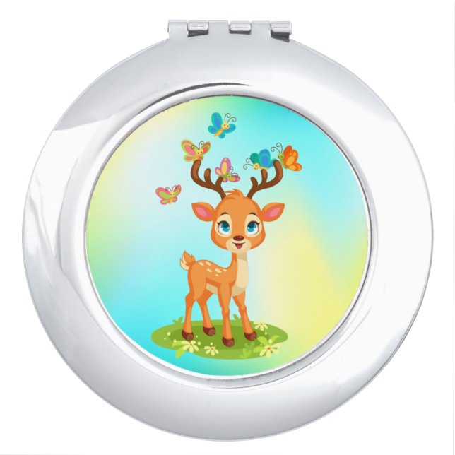 Cute Baby Deer Playing with Butterfles-23475 Compact Mirror (Front)