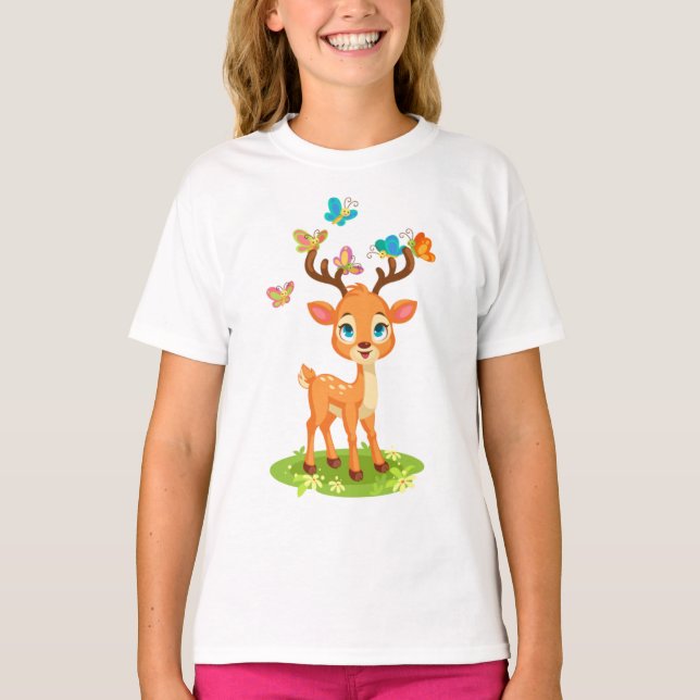 Cute Baby Deer Playing with Butterfles-47568 T-Shirt (Front)