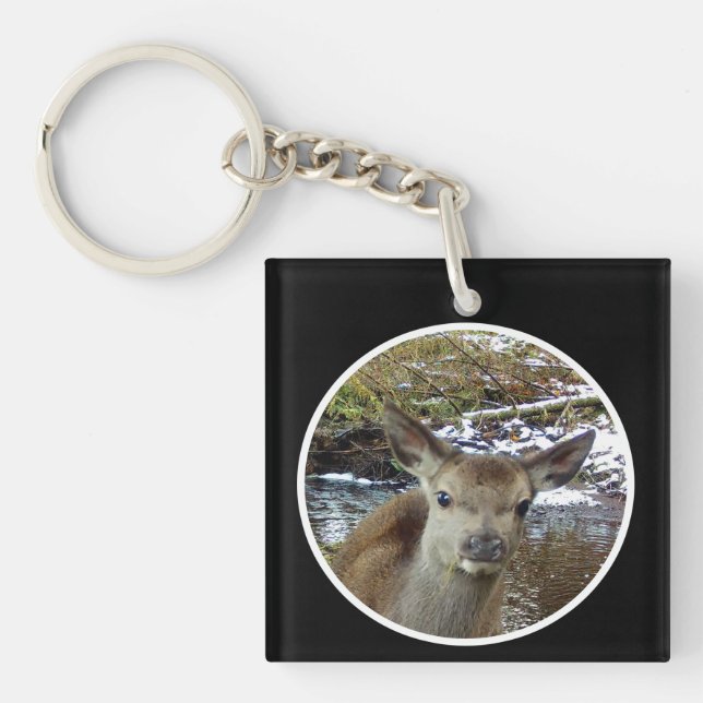 Cute Baby Deer Poses for the Camera Keychain (Front)