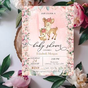 Cute Baby Deer Roses Border Baby Shower  Invitation