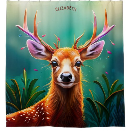 Cute Baby Deer Rusty Fantasy Vintage Baby Deer Art Shower Curtain