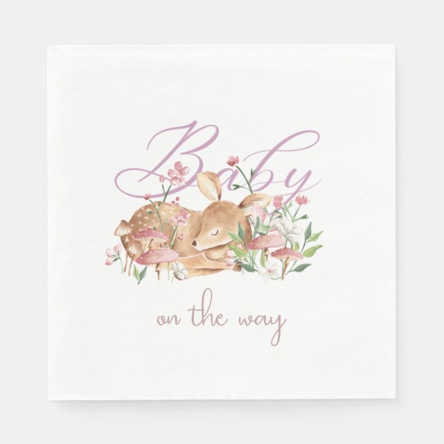 Cute Baby Deer Sleeping in Woodland Garden Napkins (Front)