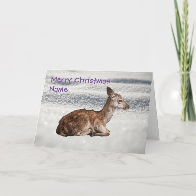 Cute Baby Deer Snowy Christmas Card (Front)