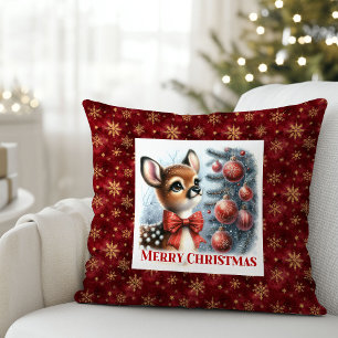 Cute Baby Deer Snowy Forest Kids Gift Christmas Throw Pillow