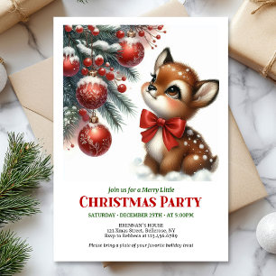 Cute baby deer watercolor Christmas invitation 
