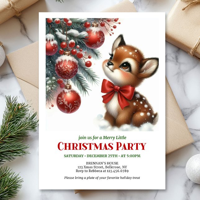 Cute baby deer watercolor Christmas invitation  (Cute baby deer watercolor Christmas invitation digital template)