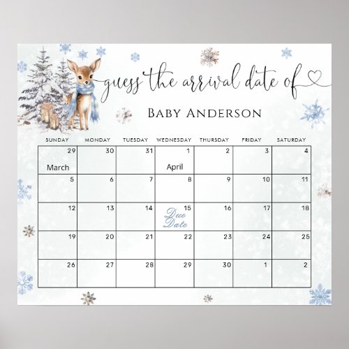 Cute Baby Deer Winter Guess the due Date Calendar  Poster