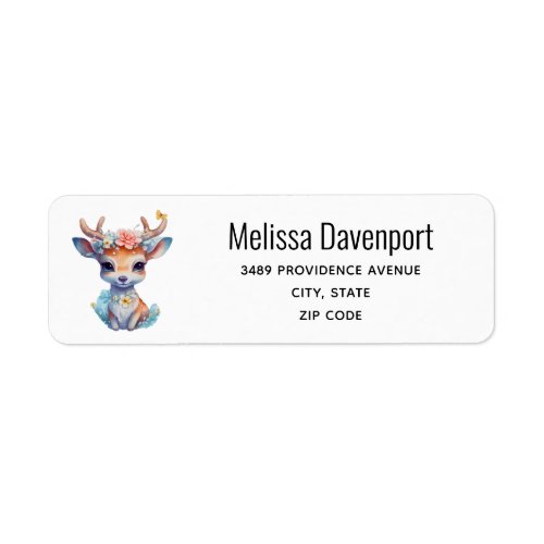 Cute Baby Deer with Antlers and Flowers Address Label