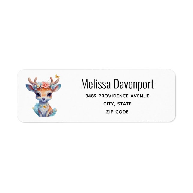Cute Baby Deer with Antlers and Flowers Address Label (Front)
