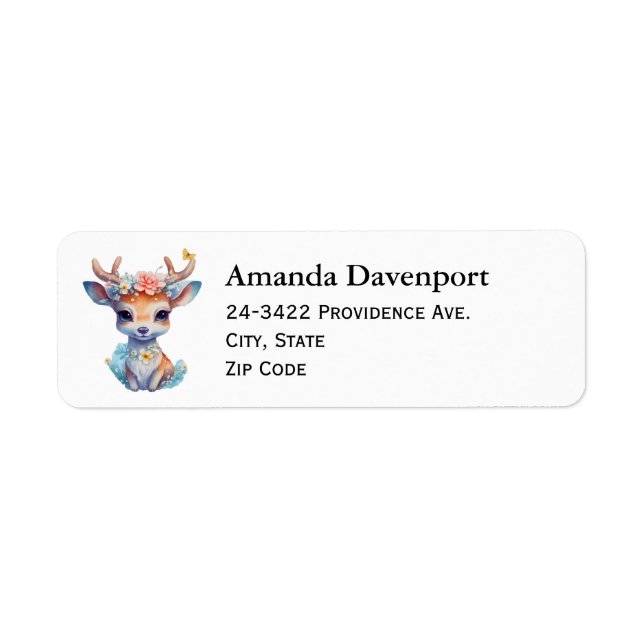Cute Baby Deer with Antlers and Flowers Address Label (Front)