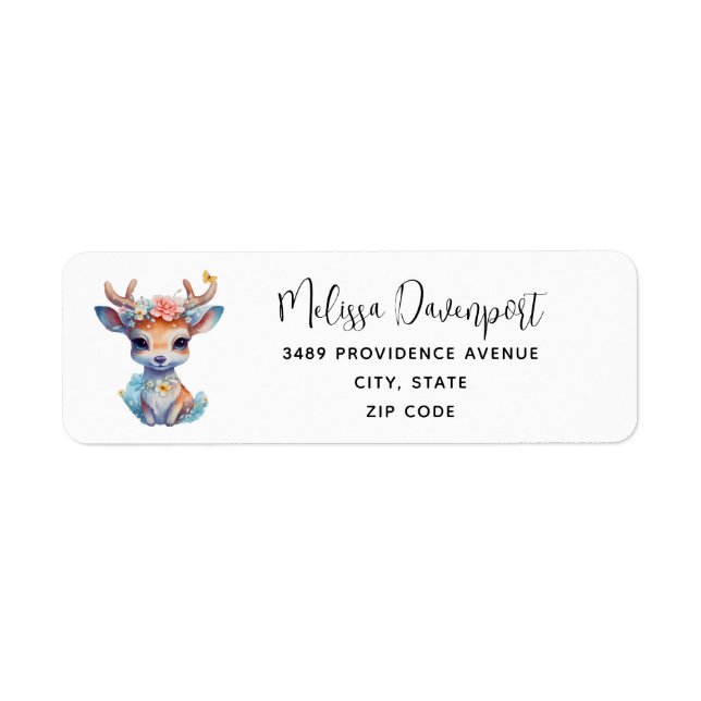 Cute Baby Deer with Antlers and Flowers Address Label (Front)