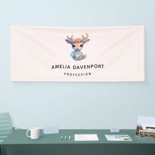 Cute Baby Deer with Antlers and Flowers Business Banner