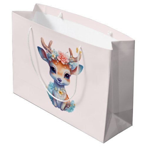 Cute Baby Deer with Antlers and Flowers Large Gift Bag