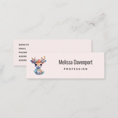 Cute Baby Deer with Antlers and Flowers Mini Business Card