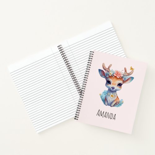Cute Baby Deer with Antlers and Flowers Notebook