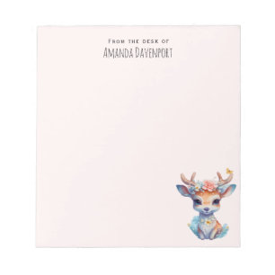 Cute Baby Deer with Antlers and Flowers Notepad