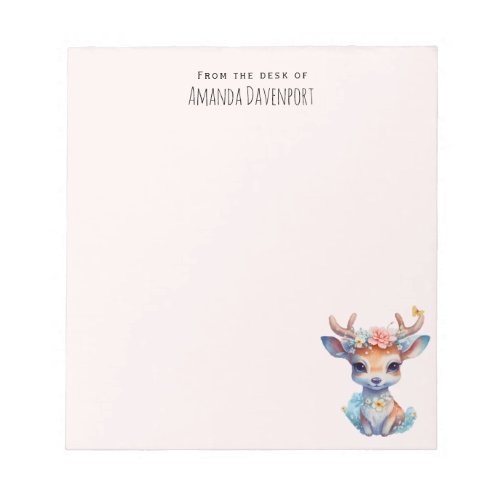 Cute Baby Deer with Antlers and Flowers Notepad