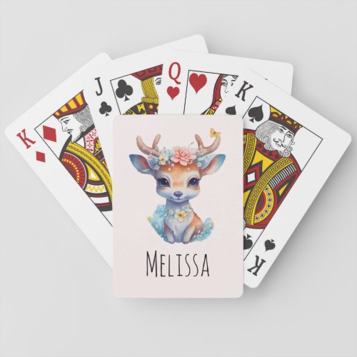 Cute Baby Deer with Antlers and Flowers Playing Cards