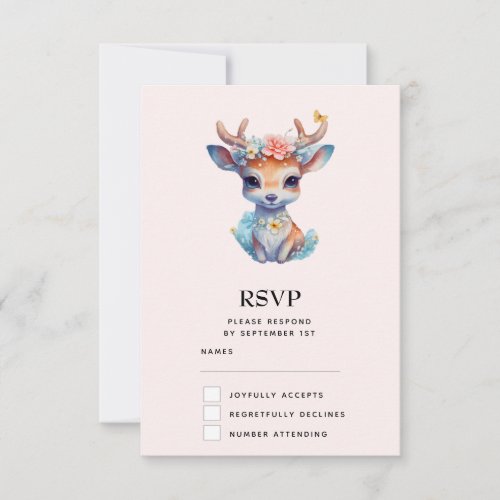 Cute Baby Deer with Antlers and Flowers RSVP Card