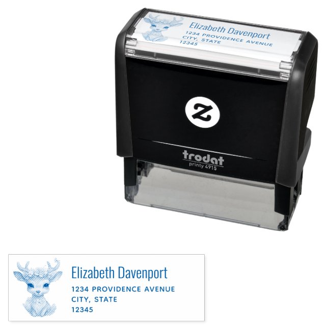 Cute Baby Deer with Antlers and Flowers Self-inking Stamp (In Situ)