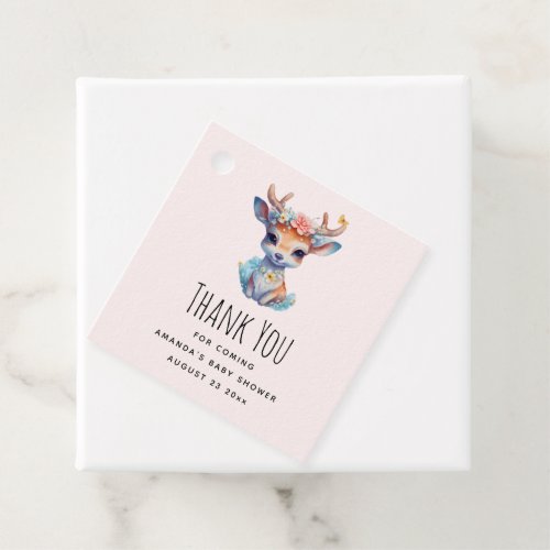 Cute Baby Deer with Antlers and Flowers Thank You Favor Tags