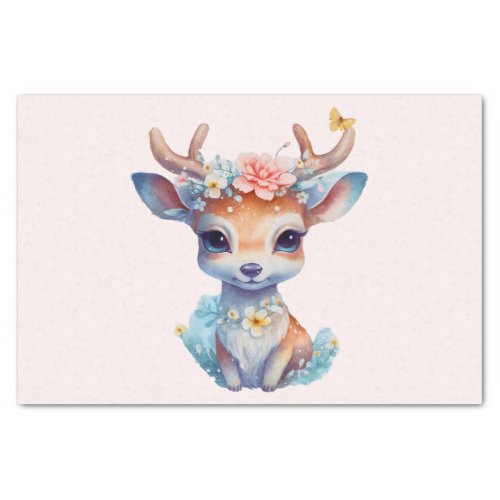 Cute Baby Deer with Antlers and Flowers Tissue Paper
