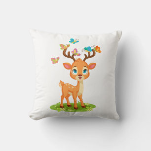 Cute Baby Deer with Butterflies-47568 Throw Pillow