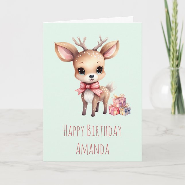 Cute Baby Deer with Gifts Birthday Card (Front)