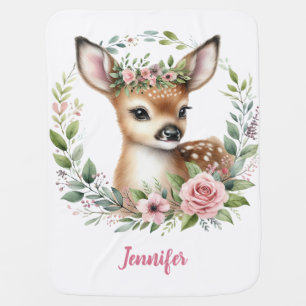 Cute Baby Deer with Pink Floral Blanket