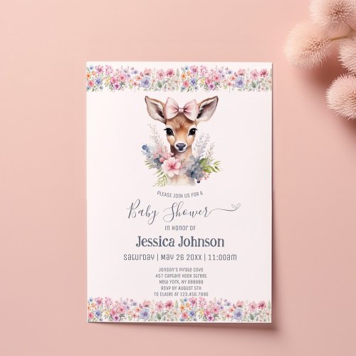 Cute Baby Deer with Wildflower Baby Shower Invitat Invitation