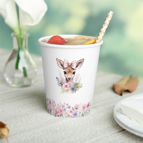 Cute Baby Deer with Wildflower Baby Shower Paper Cups