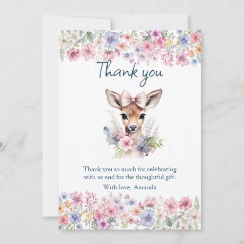 Cute Baby Deer with Wildflower Baby Shower Thank You Card