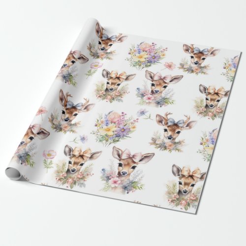 Cute Baby Deer with Wildflower  Wrapping Paper