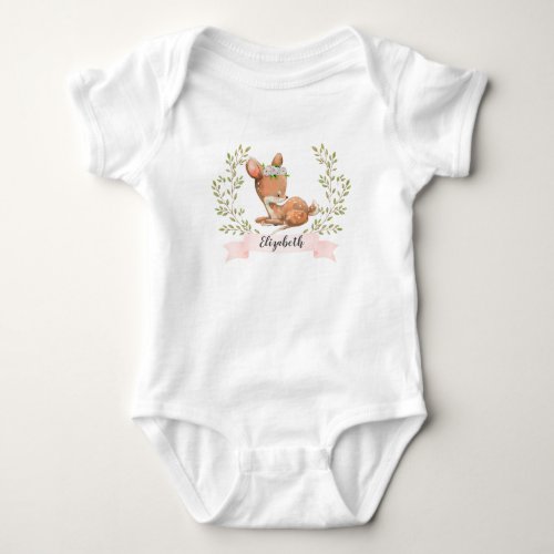 Cute Baby Deer Woodland Greenery 1st Birthday Baby Bodysuit